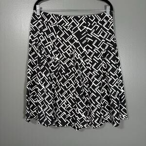Larry Levine Women's Black White Linen Blend A-Line Skirt - Size 12 - Geometric